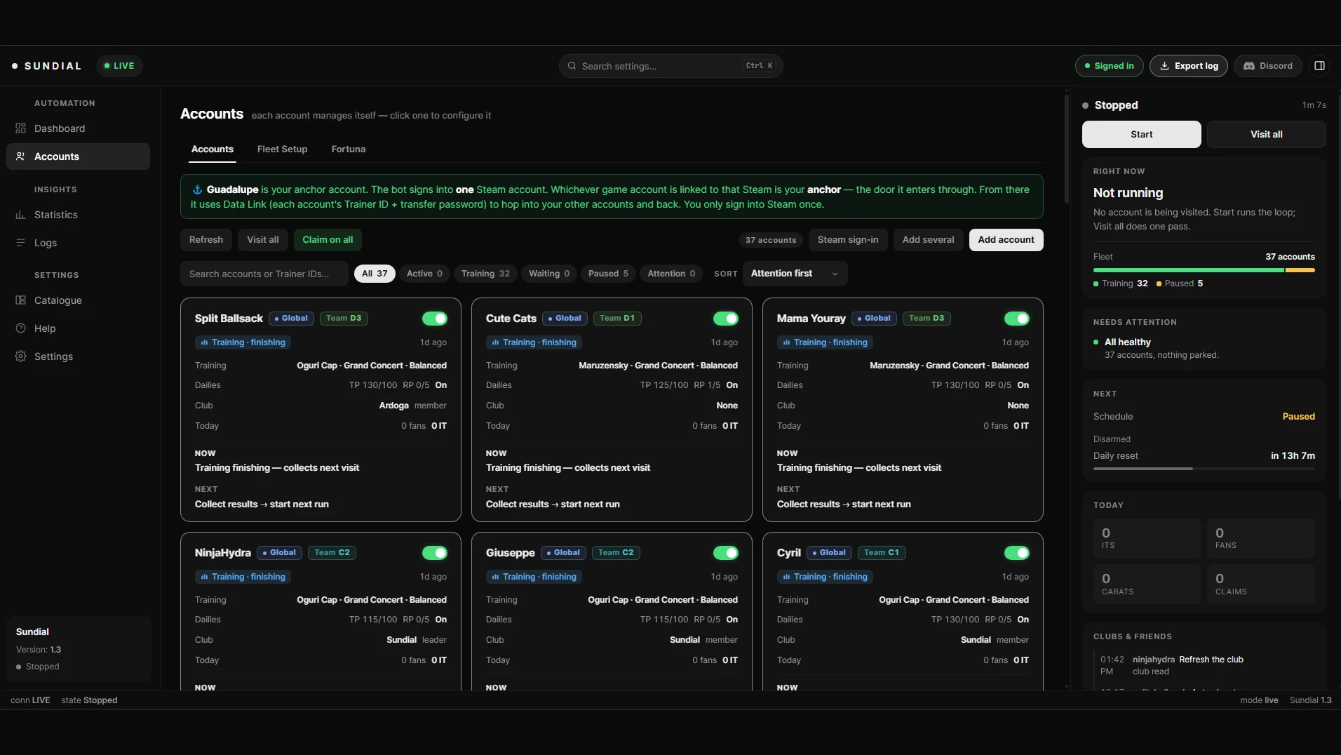Sundial dashboard: Setups and rotation