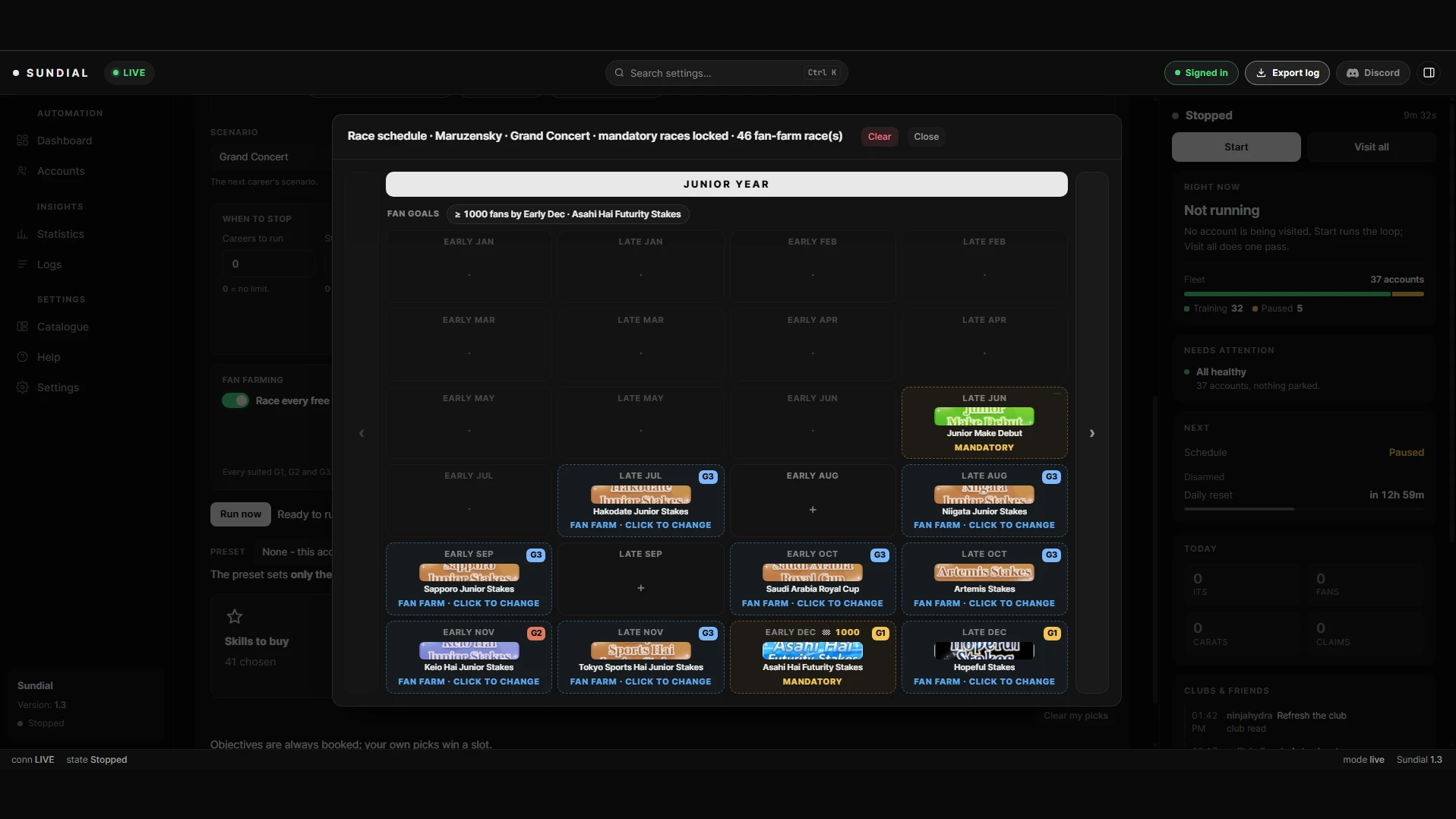 Sundial dashboard: Races and fans